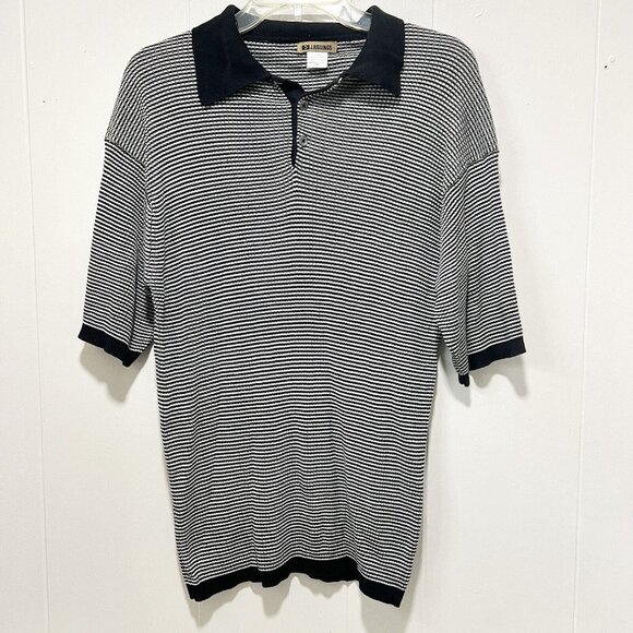 J Riggings Polo Black White Polo Shirt Silk Lightweight Stylish Fashion Size M - Picture 1 of 5